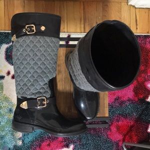 Posh Wellies knee length grey and black rain boots